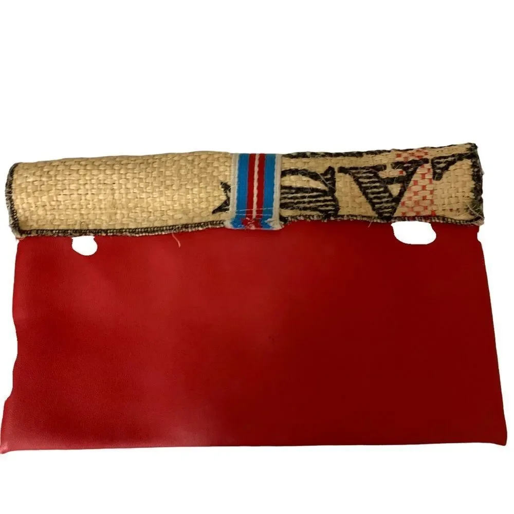 REpurposingNOLA Clutch Tan Red‎ Womens Repurposed Burlap Upcycled Boho